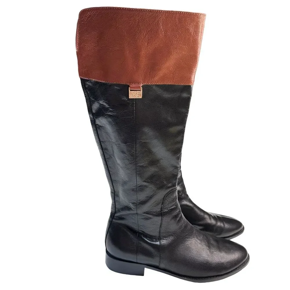 COLE HAAN Womens Knee High Fashion‎ Boots Black Brown Leather Riding Size 6.5M